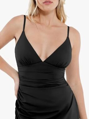 Popilush Black V-Neck Slip Dress with Adjustable Straps